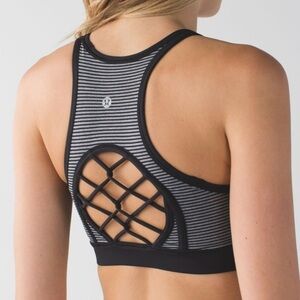 Lululemon Sweaty Or Not Sports Bra II Mini Pop Stripe Heathered Slate Black 4